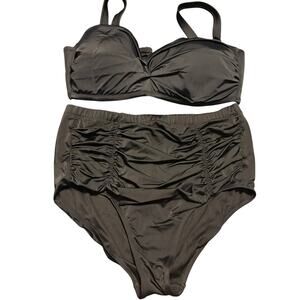 Swimsuits for All  Ruched High Waist Bikini Set Women's Size 18 Plus FLAW Black